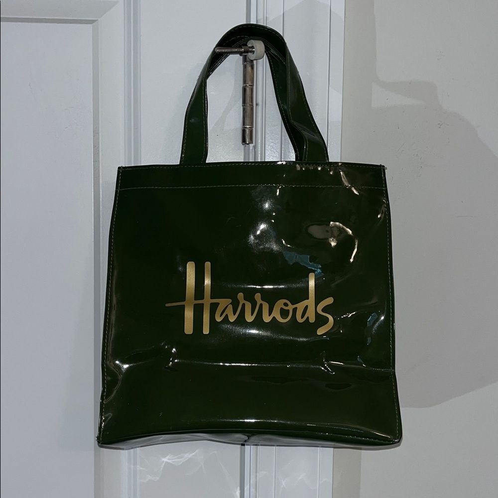 Harrods London Knightsbridge Small PVC Vinyl tote carrier shopping bag Green